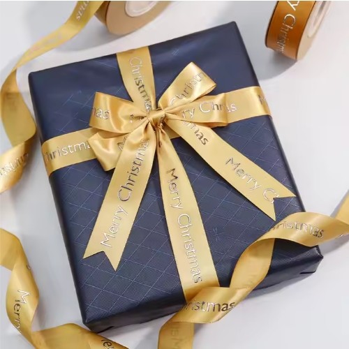 Polyester Satin Ribbon 3D Embossed Printed Recycled Gossgrain Food Crafts Bag Packaging Custom Logo