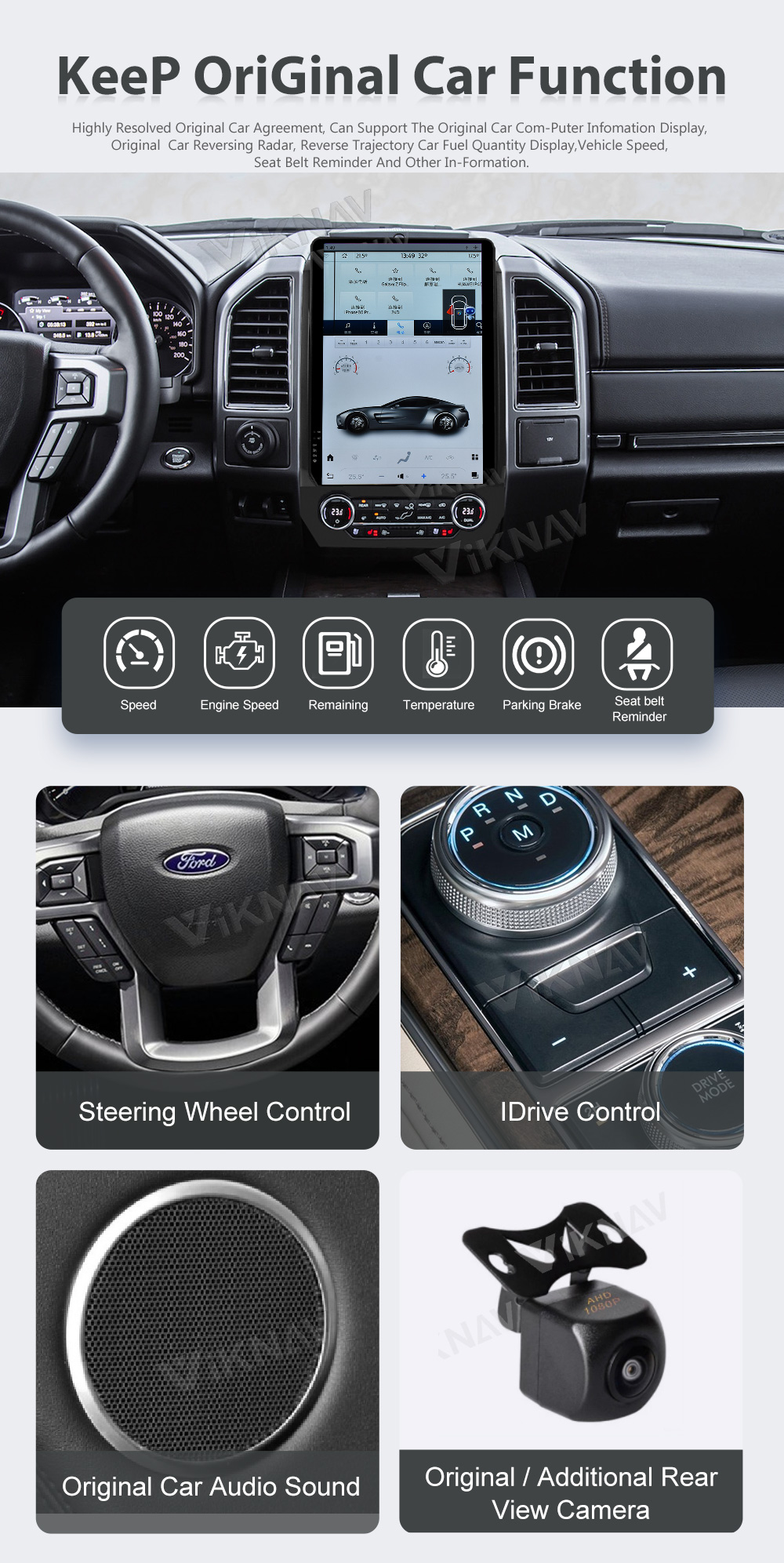Viknav Car Radio For Ford Expedition (2016-2022) 14.4 Inch Android Head Unit Touch Screen GPS Multimedia Player Auto