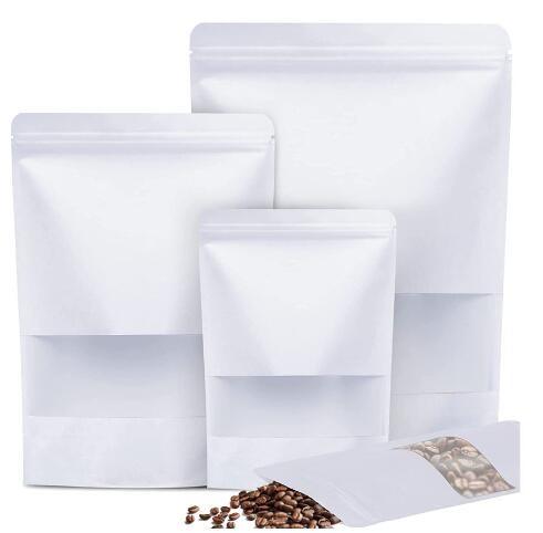 Stand up clear eco white kraft paper bags supplier with clear window