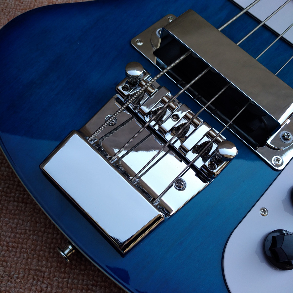 2018 Best Bass Top quality Rick 4003 model Ricken 4 strings Electric Bass guitar in blue color, Chrome hardware