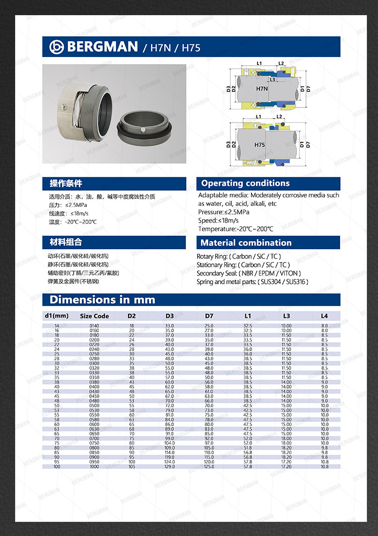 M74D M74F 20mm-100mm G60 G4 G6 G9 G13 G16 BS Bo BP Pump Mechanical Seal