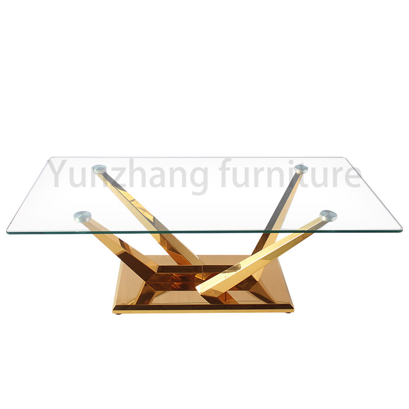 Unique Clear Glass Dining Table Golden SS201 Base For Family Use