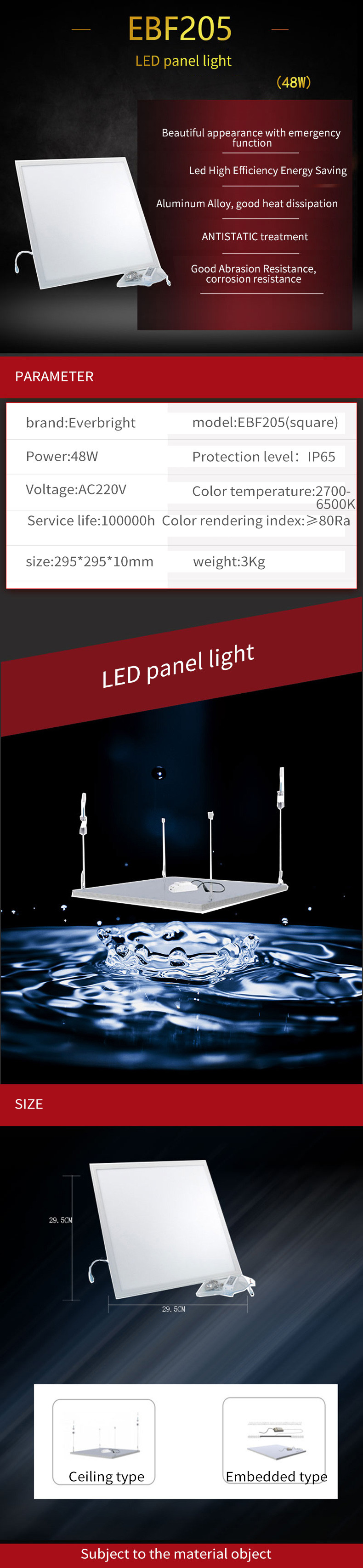 Surface Mounted 48 Watt LED Square Panel Light Environmental Friendly