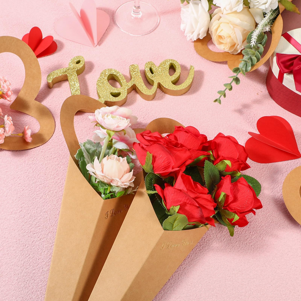 Handmade Custom Heart Bouquet Floral Arrangement Packaging Kraft Paper Box Bag for Flower
