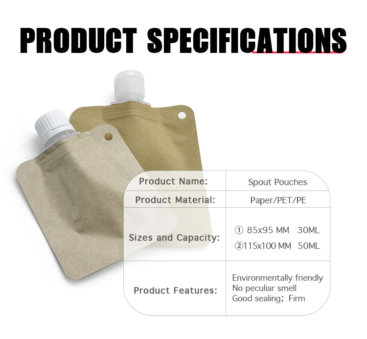 30ml 50ml Detergent Packaging Pouch 3 Side Sealed Laminated Kraft Paper Food Packaging