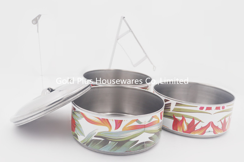 16cm Pattern printing food carrier with handle container for food with dividers