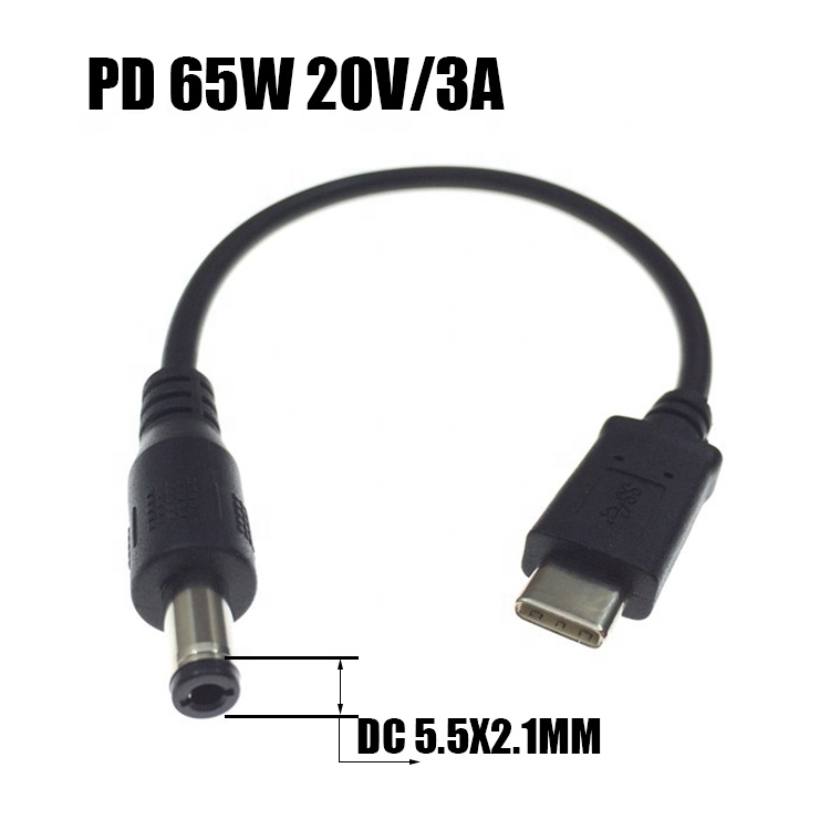 PD Fast Charging 65w 20v 3A Type C to DC 5.5x2.1mm Power Supply Charger Cable for Laptop