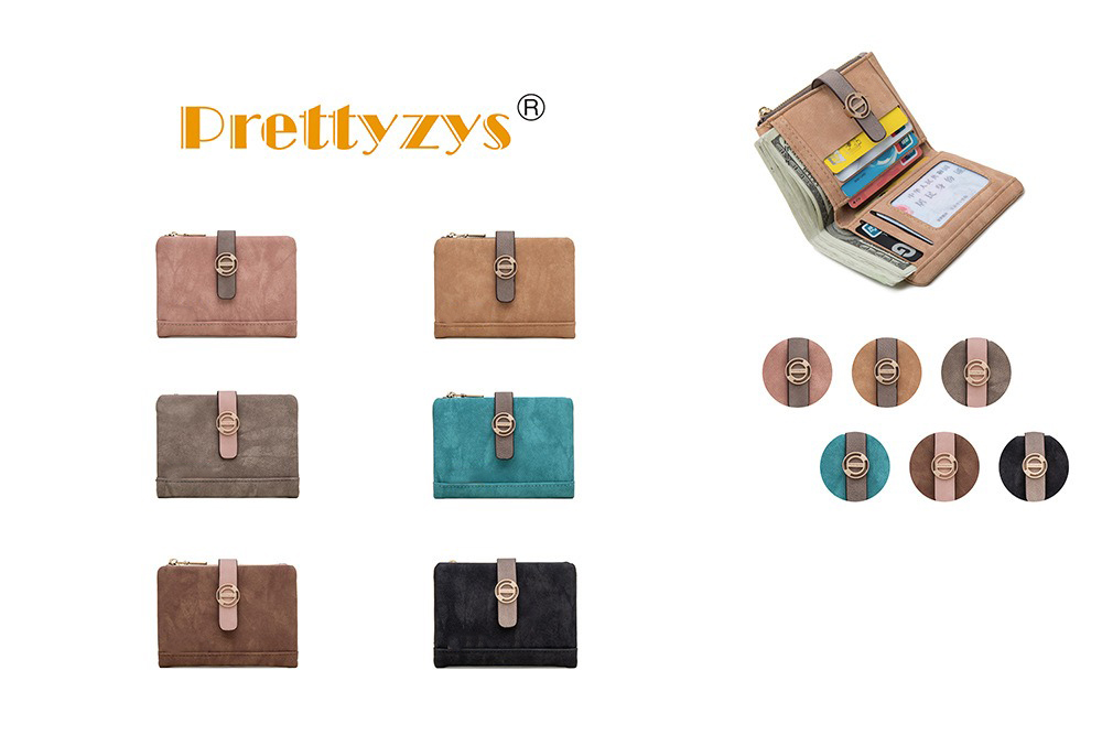 Open Closure Type European and American Retro Buckle Folding Short Wallet for Women Sample
