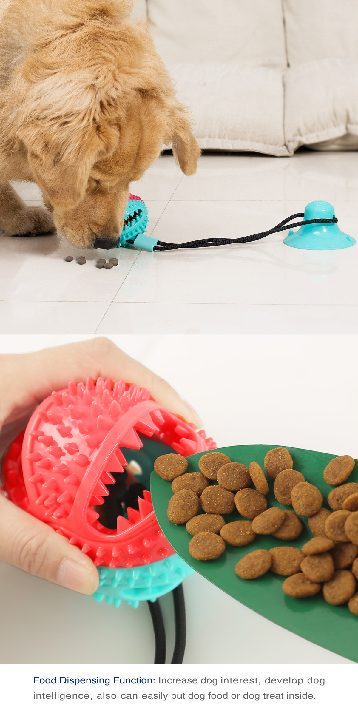 Premium Interactive TPR Dog Toy with Suction - Chew and Treat Dispensing Ball