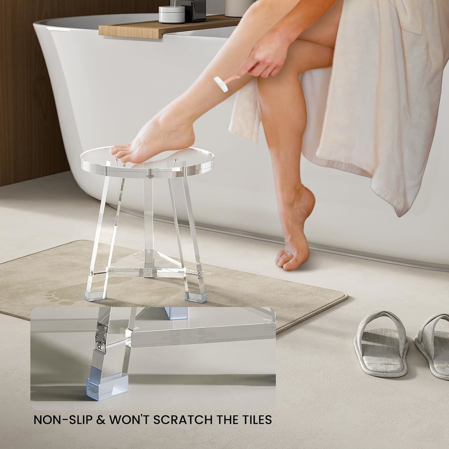 Detachable Waterproof Custom Acrylic Furniture Lucite Round Acrylic Bathroom Stool