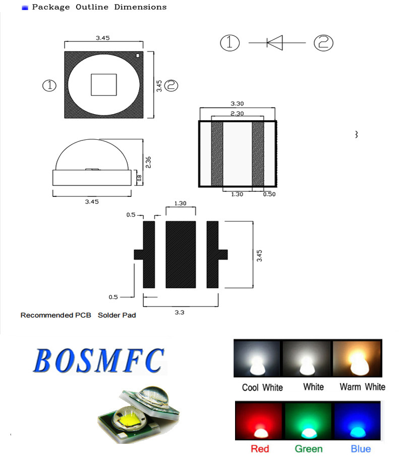 Warm White 3535 3W LED Chip High Power lamp , CRI 70 Downlight Cool White SMD LED