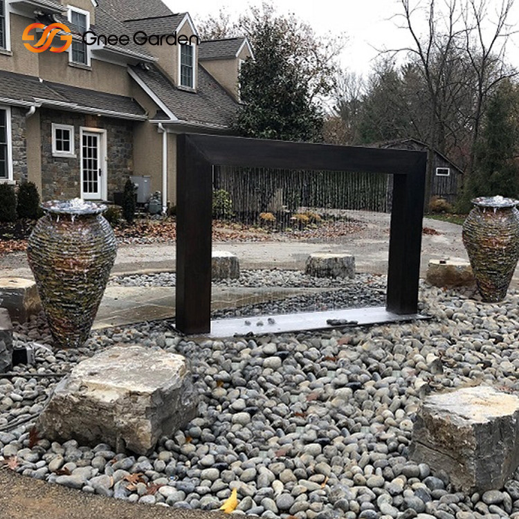 Unique Decoration Corten Steel Curtain Wall Durable Metal Garden Ornaments Waterfall-Black
