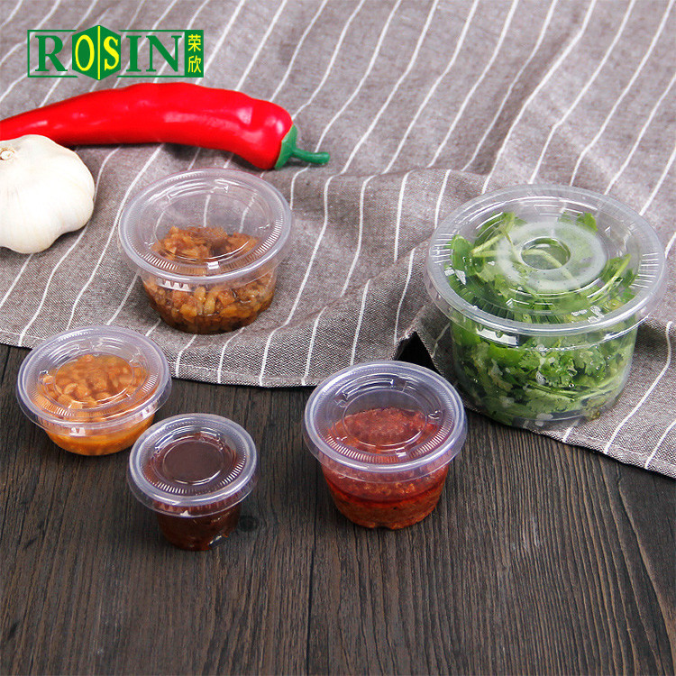 1oz Clear Plastic Takeaway Food Container Sauce Cup Container Disposable With Lid