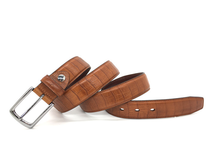 Handmade Brown 3.5cm Mens Leather Dress Belt