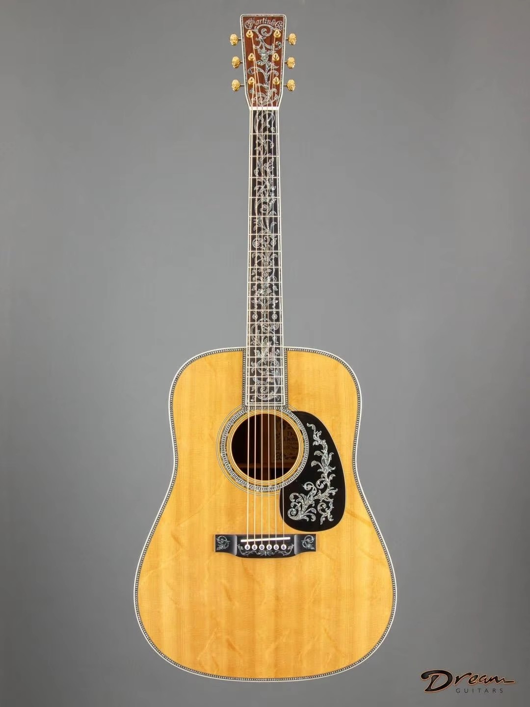Custom Martin Style D-50 Limited-Edition Dreadnought Acoustic Guitar Natural with Herringbone Binding, Solid Wood Guitar