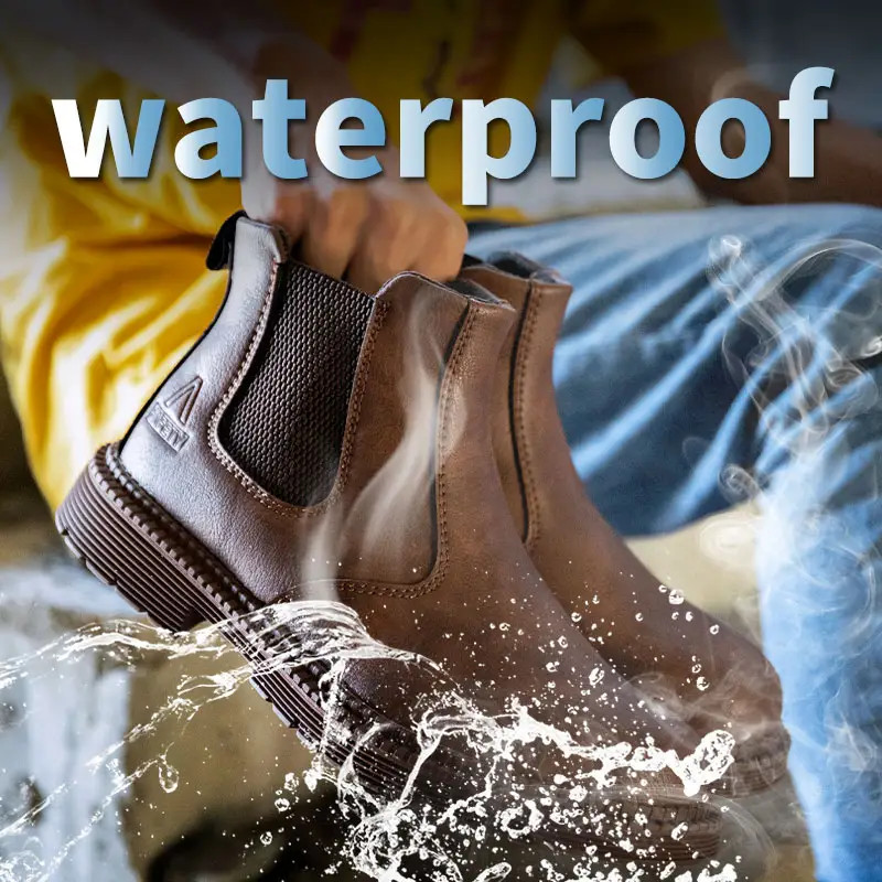 Crazy Horse Leather Chelsea Safety Shoes Waterproof Steel Toe Boots Industrial