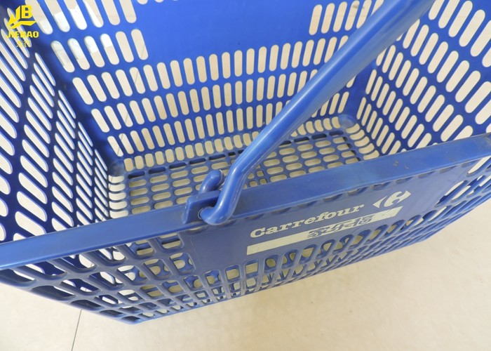 PVC Plastic Shopping Baskets With Handles , Customized Logo Grocery Store Hand Baskets