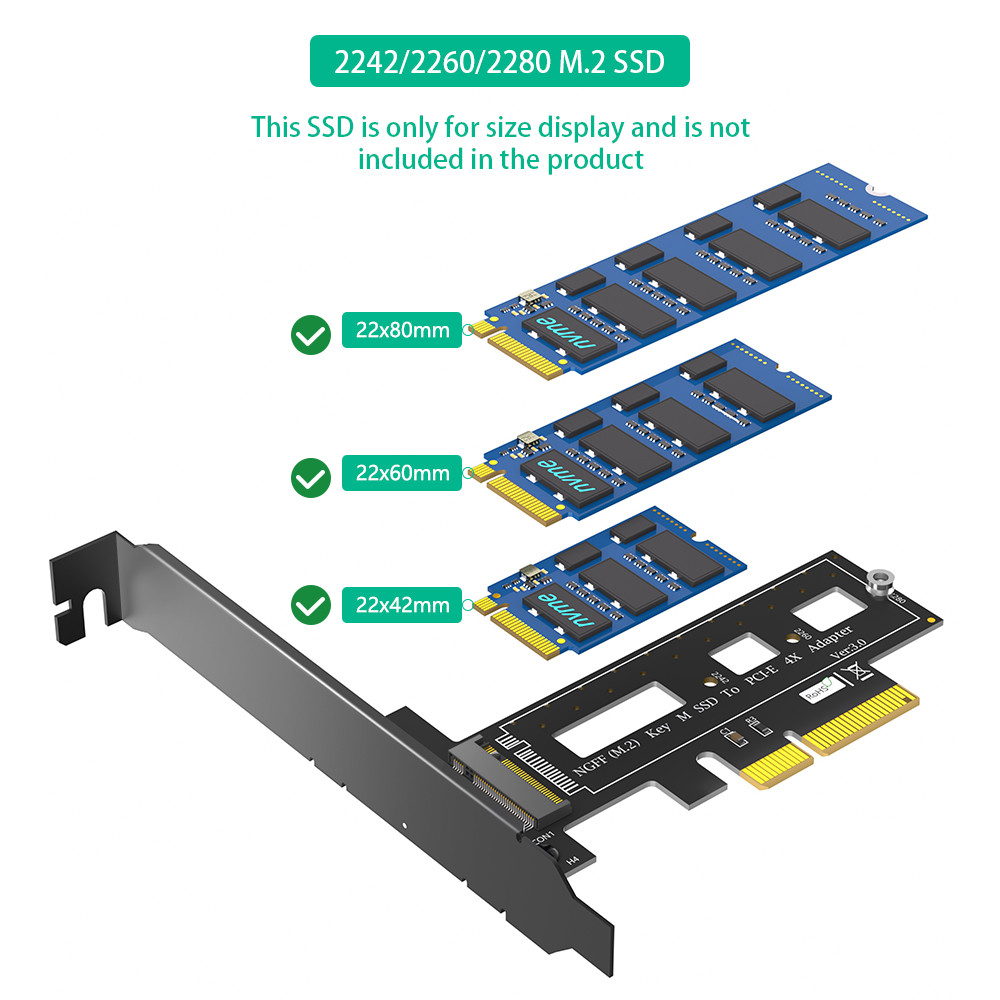 M.2 NGFF PCI-e nvme SSD to PCI Express 3.0 x4 Host Adapter Supports M.2 Key M Card Type