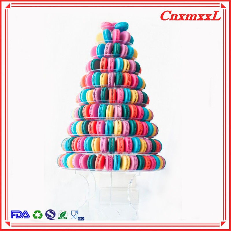 25cm Round Plastic Macaron Packaging 35pcs Clear 4 Tier Dessert Tower