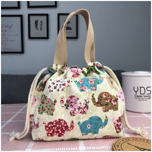 Cotton Lunch Cloth Drawstring Bags Pattern Printing High Durability
