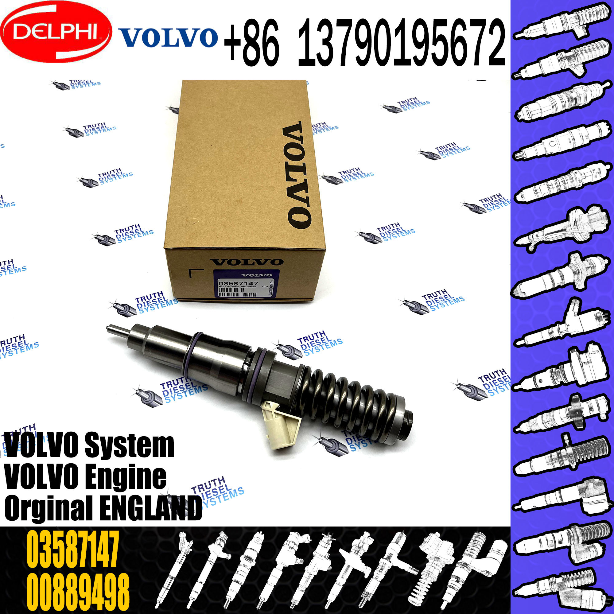 3801440 21586296 3803655 03587147 HRE398 BEBE4C06001 BEBE4C16001 Factory Remanufactured Fuel Injector for VOL Penta D9