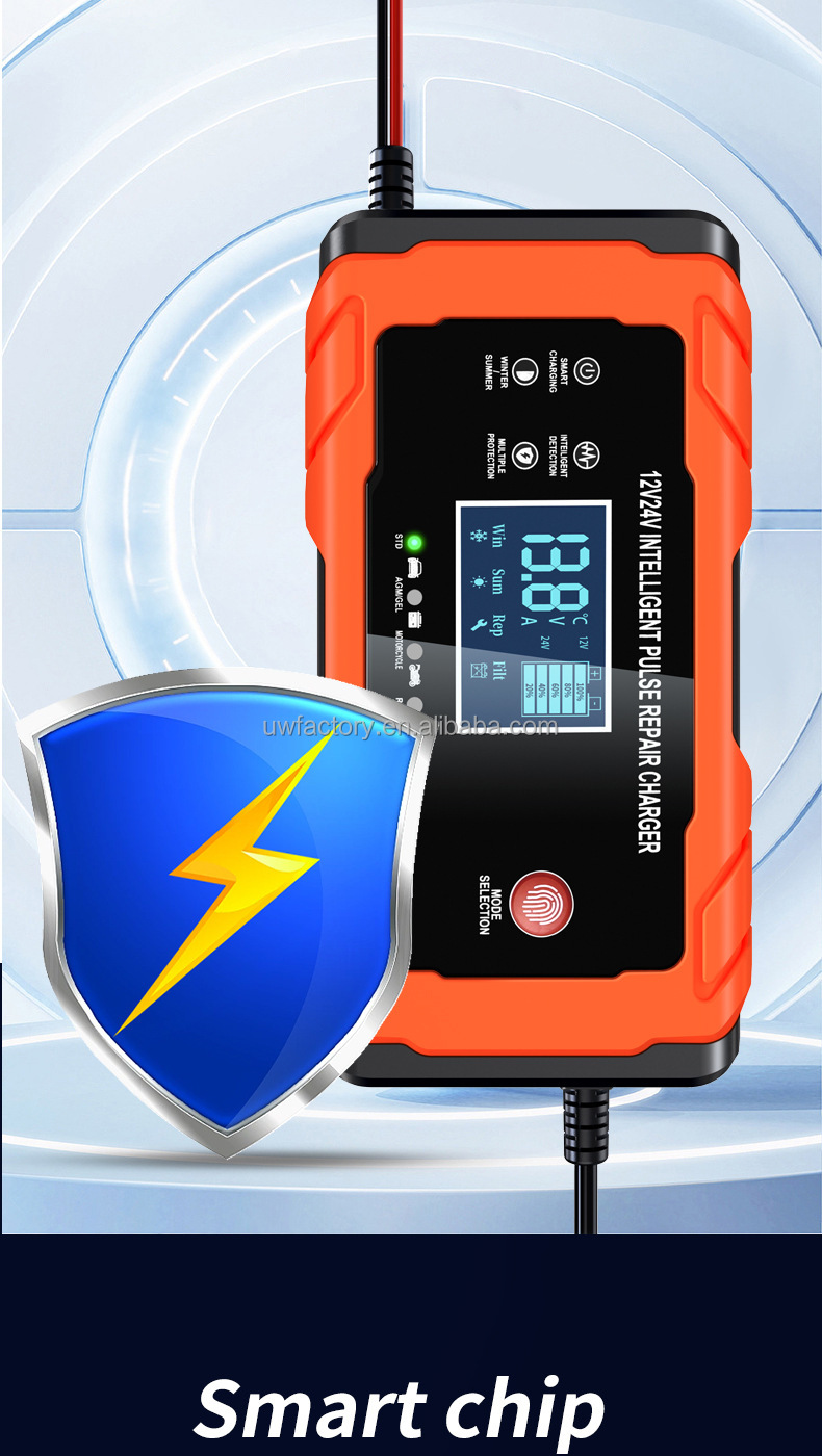 Private Mold 12V 10A/24V 5A Full Automatic Car Battery Charger 7-Stage Smart Fast Charging Pulse Repair for AGM GEL WET Lead Acid Big Display