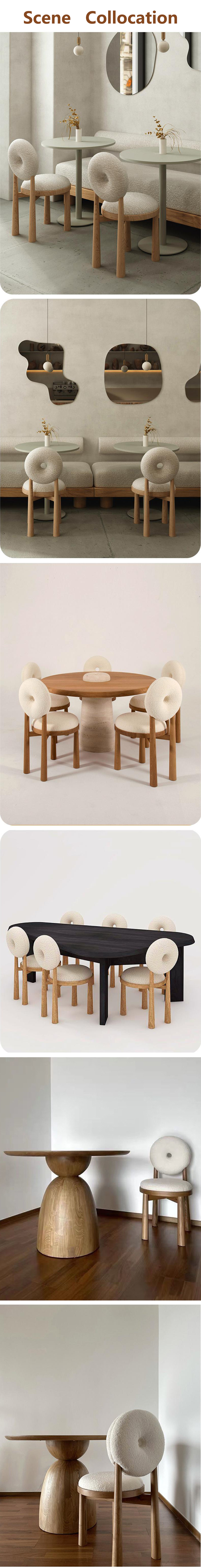 Oak Wooden Cashmere Dining Chairs Lamb Velvet For Modern Office