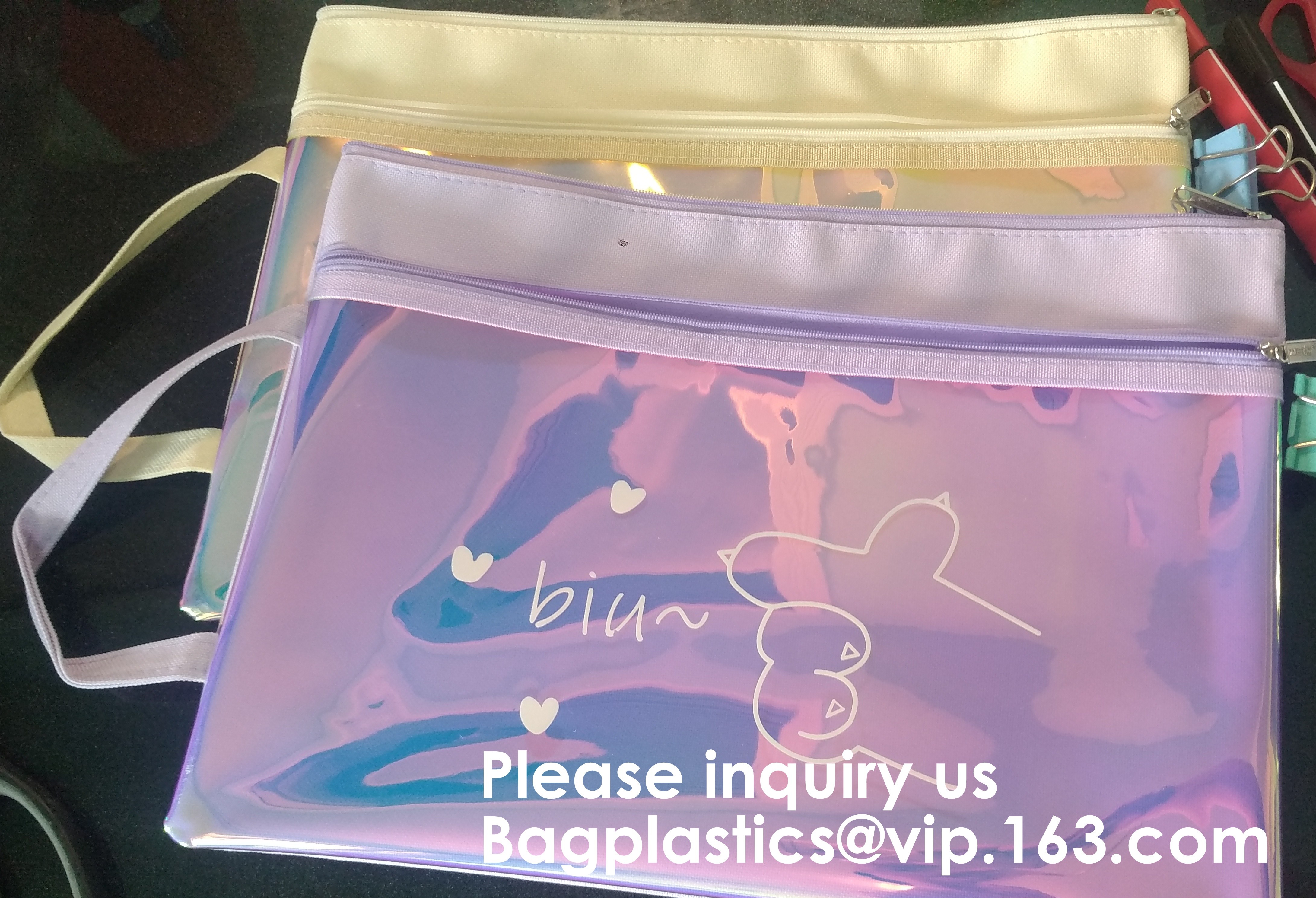 PVC A4/A5/A3 Waterproof Mesh Transparent Zipper File Folder Bag,A4 Double Zipper Mesh File Storage Bag With Color