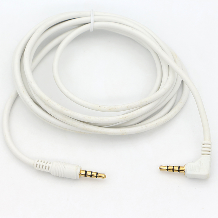Custom White Gold Connector Male To Male Right Angle 3.5mm Jack TRRS Plug Stereo Audio Cable