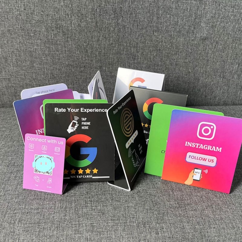 Custom NFC Stand Social Media Review NFC PVC Google Review Card Menu Display Stand
