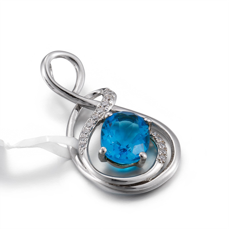 2.05g 925 Silver Gemstone Pendant Necklace Charms Oval Blue Sapphire