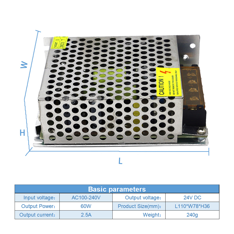 Customized Regulated Switching Power Supply AC 100V 240V To DC 24V 2.5A 60W