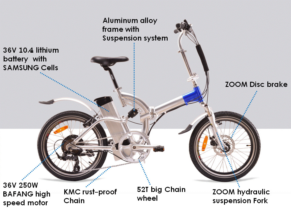 36V 250W Folding Electric Bike Full Suspension EN15194 With Shimano Derailleur