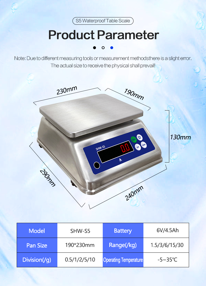 6kg Maximum Weighing Stainless Steel Scale with Dual Display and IP68 Waterproof Rating