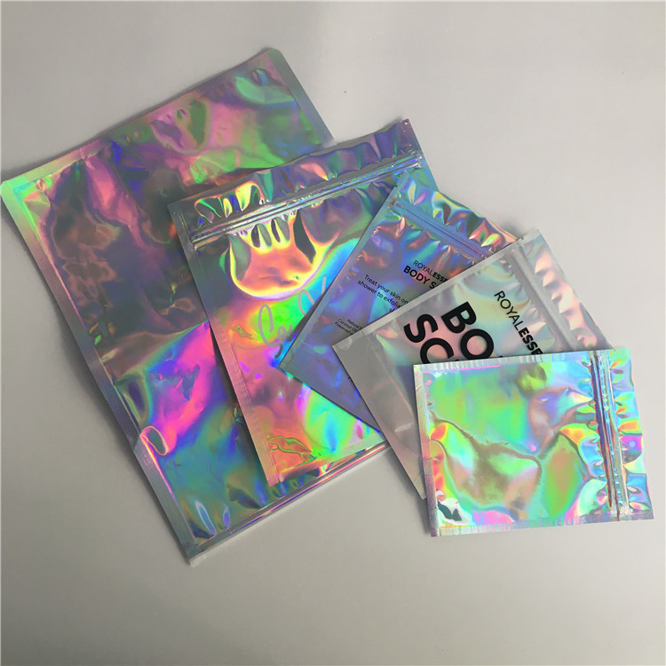 Waterproof Shiny Rainbow Metallic Aluminum Foil Bags Holographic Mailer Jewelry Pac