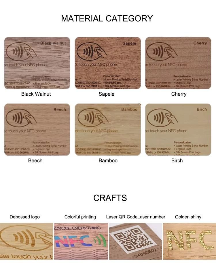Factory Price RFID Nfc Tag 213/215/216 Chip Wood Holder Business Card Wooden Card