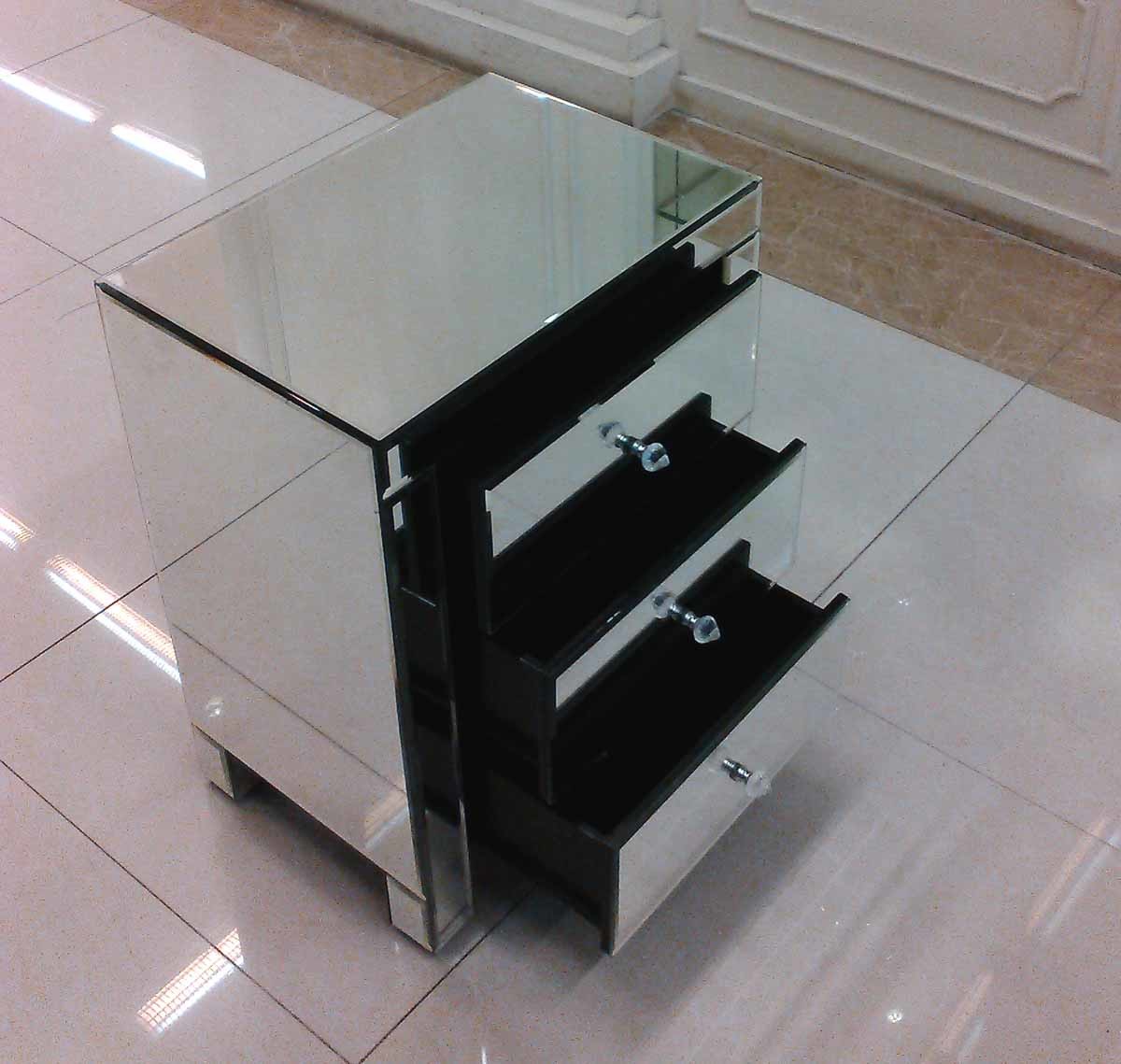 UK Style Mirrored Night Stands Metal Slider Drawer Customized Size