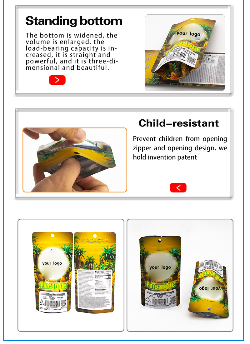Child Resistant Safety Protective Zipper Packaging Bag Pet Standing Weed Bag