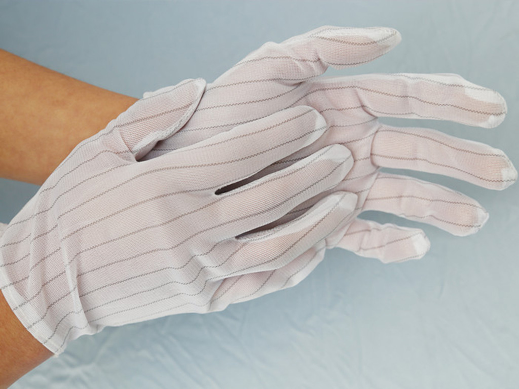Safety White Antistatic Stripe Polyester ESD Work Gloves Cleanroom Electronics Industry