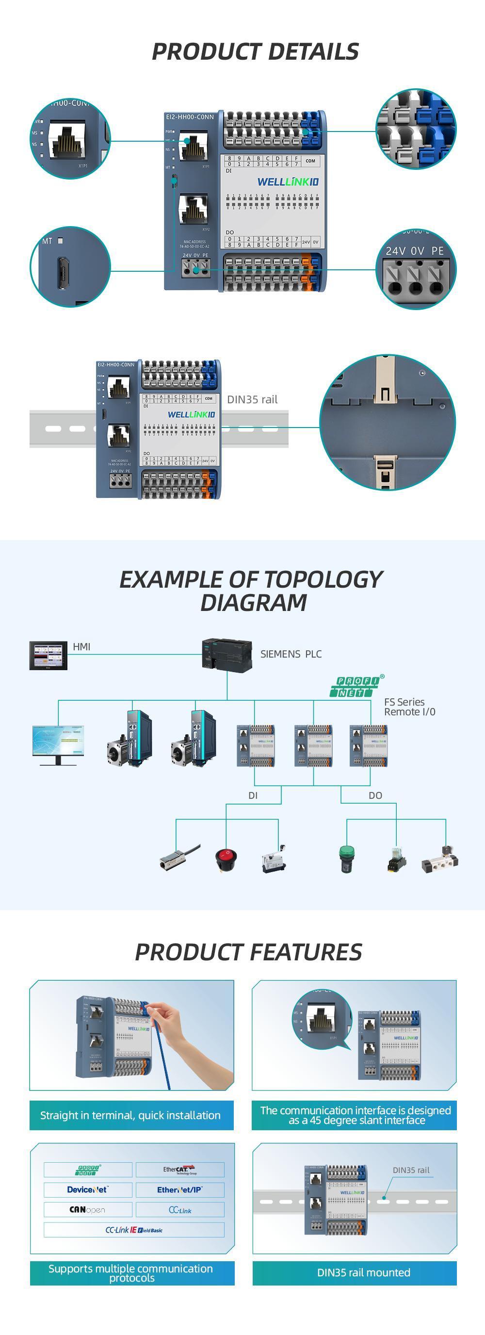 Digital Quantity Module, Decowell Canopen I/O Module, 8di8do (Input bidirectional output PNP) , for PLC
