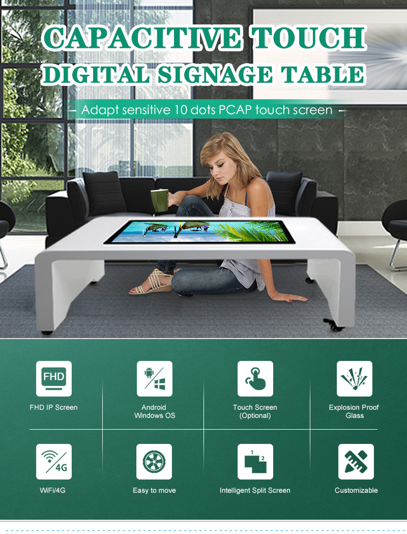 Smart Interactive Touch Screen Coffee Table Capacitive Multi Touch 43in