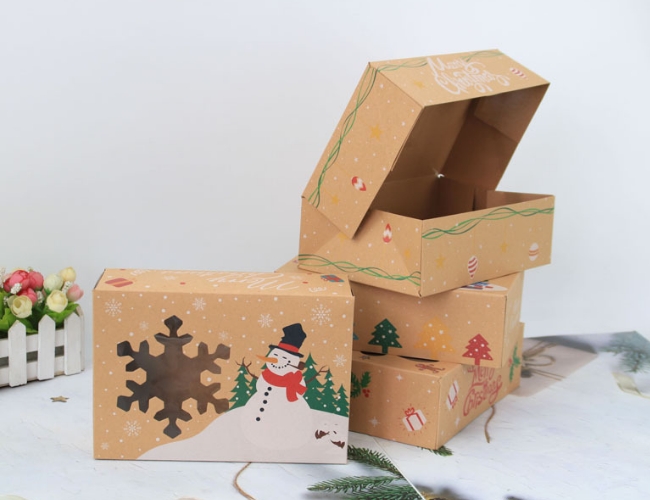 Christmas style biodegradable paper food packaging box,PVC open Gift Biodergradable paper food packaging