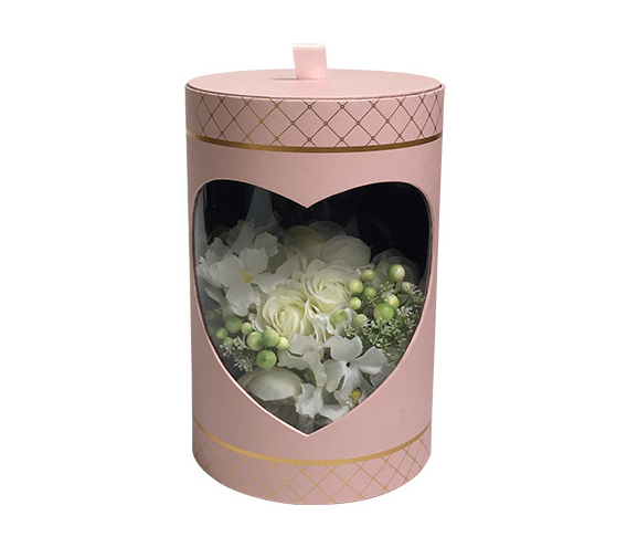 Round Cylinder Shape Gold Stamping Logo Flower Packaging Box for Roses Made by Materials