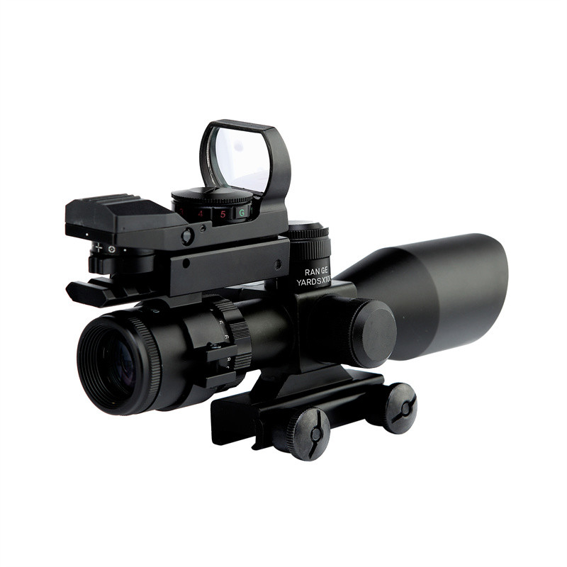 2.5-10x40 with Red Laser and Red Dot Sight Illuminated Tactical Hunting Scope