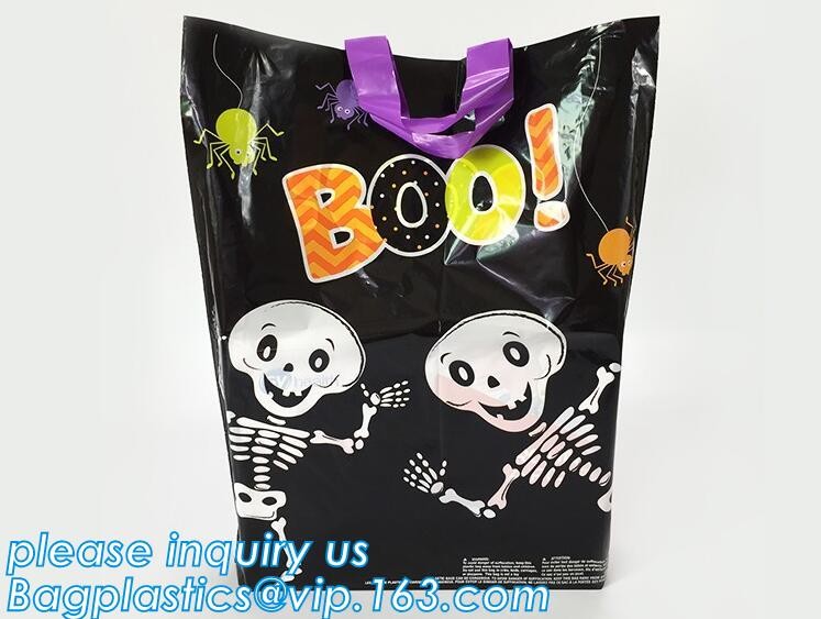 Custom Printed Stand Up Block BottomSoft Loop Handle Plastic Carrier Shopping Bag，Plastic Soft Loop Handle Bag for Shopp