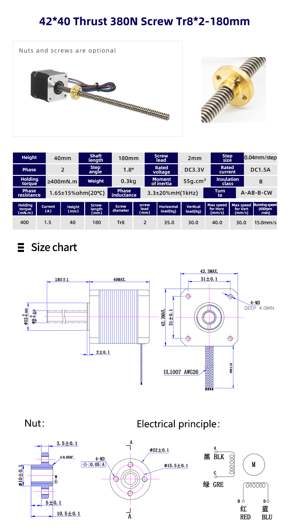 80 Degree Temperature Rise Linear Stepper Motor With Lead Screw for CNC Machines