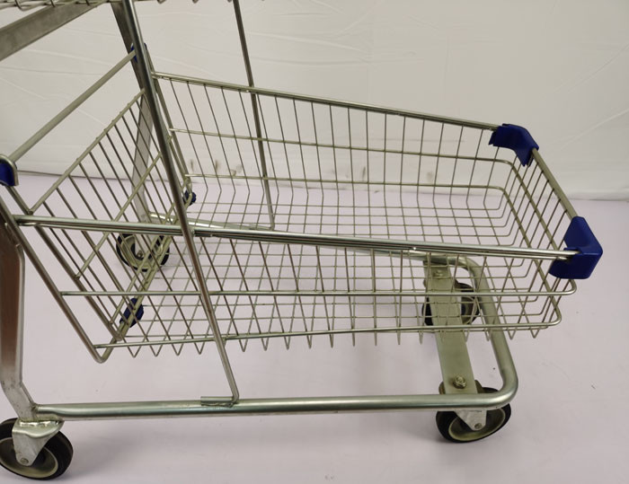 Double Layer Shopping Basket Trolley Zinc Powder Coated Supermarket Shopping Cart