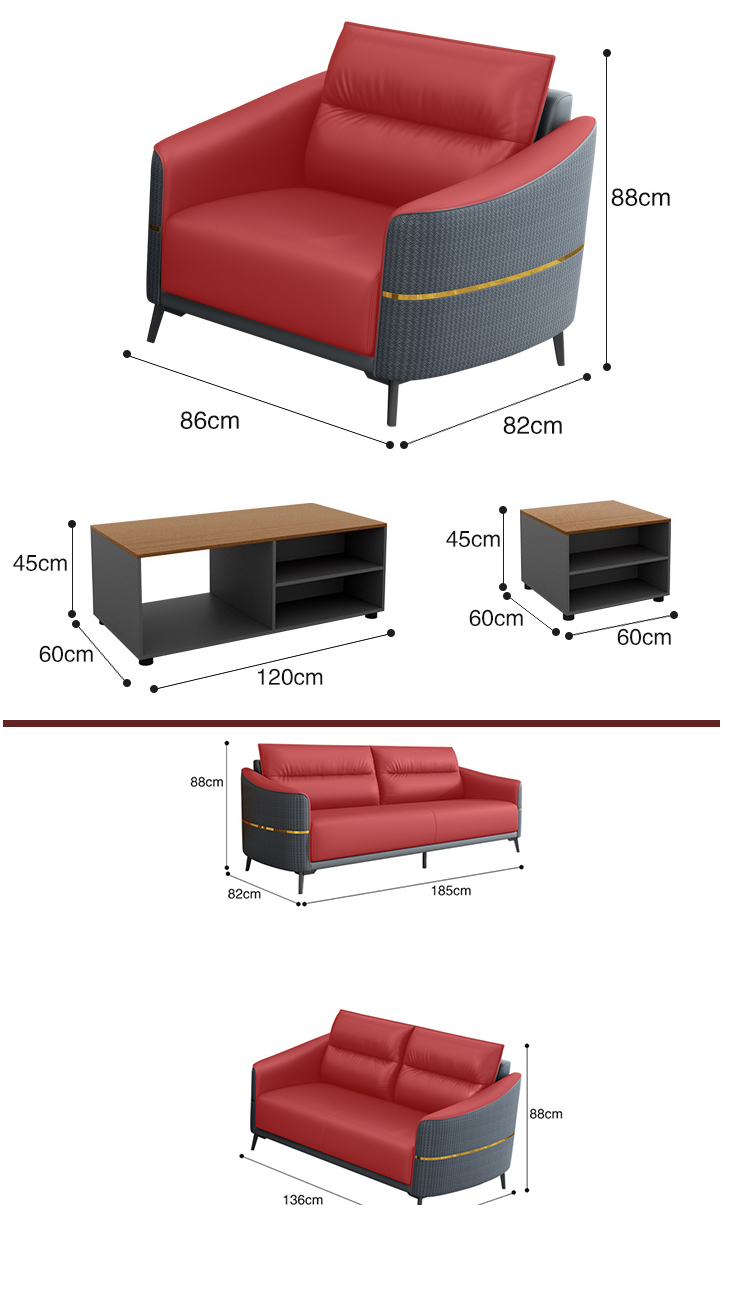GENUINE Leather Modern Office Sofa Set Reception Sofa for Contemporary Office Talks