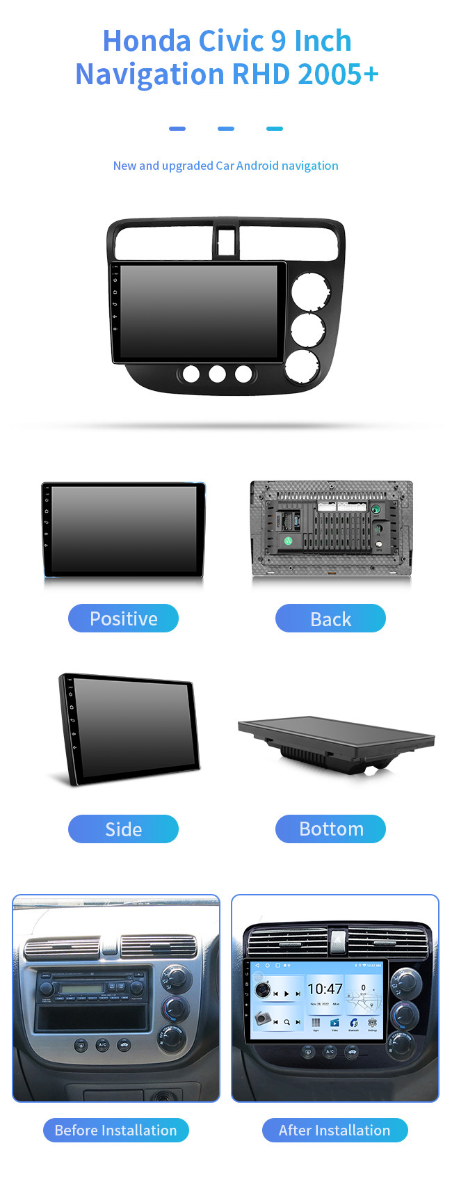 For Honda Civic RHD 2005+ Night Vision HD Reversing Video Bluetooth Car Navigation