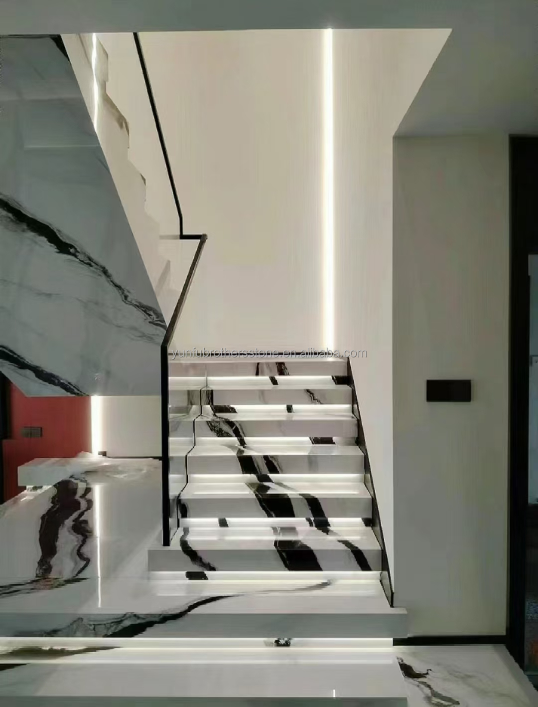 Bookmatched Panda White Marble Stair for Modern Interior Design in Professional Hotel